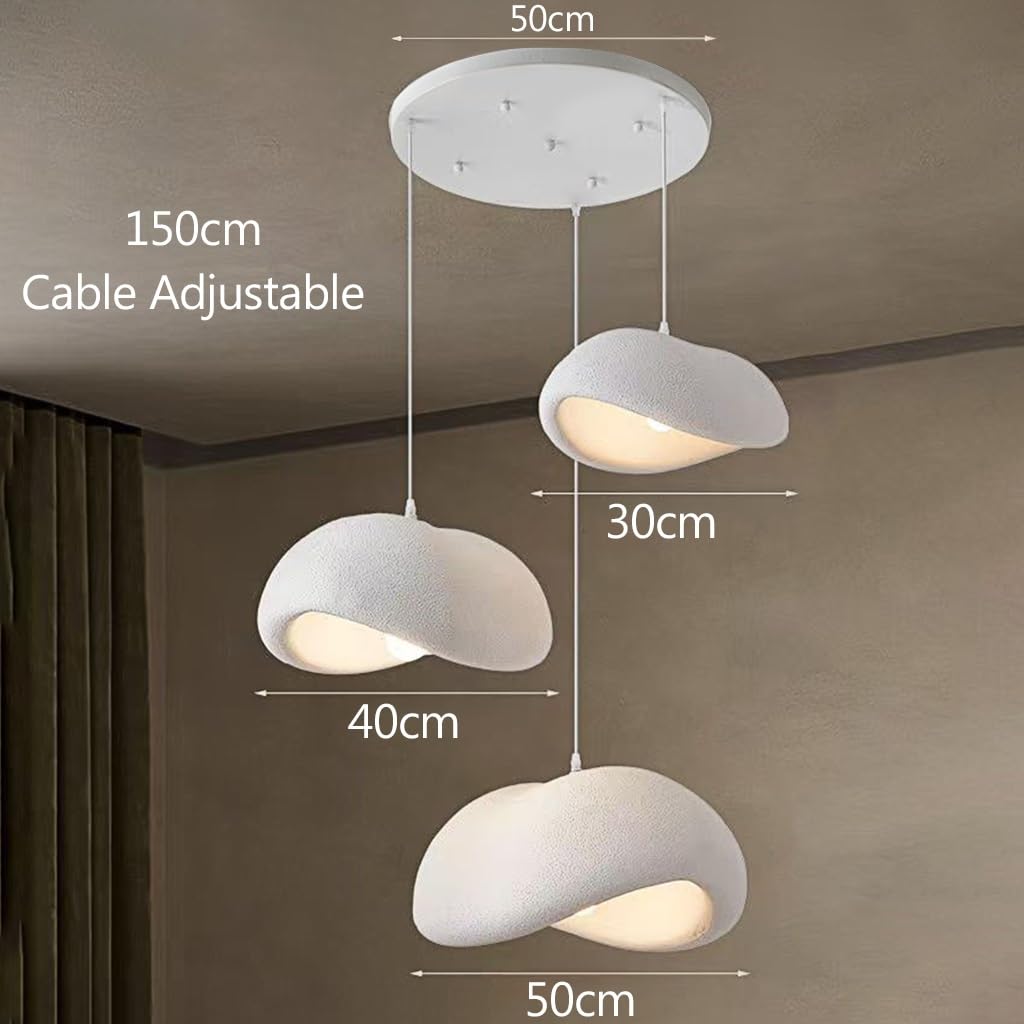 Wabi-Sabi Hängeleuchte Pendellampe E27 Moderner Japanischer Stil Höhenverstellbar Für Esstisch Esszimmer Wohnzimmer Schlafzimmer Küche Café Flur Weiß Vogelnest Design Kreativ Kronleuchter(30+40+