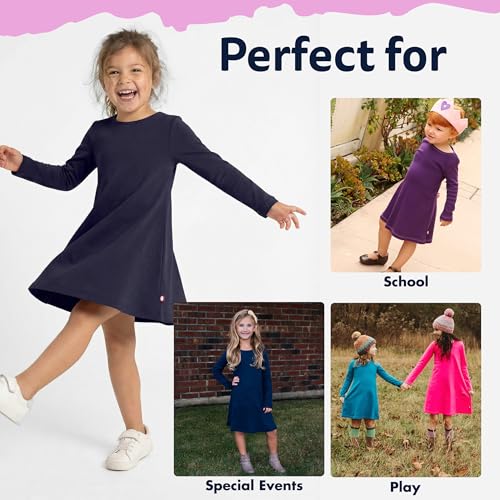 Image of City Threads Girls' 100% Cotton Long Sleeve Dress - Active Kids School, Playing, Parties - Made in USA