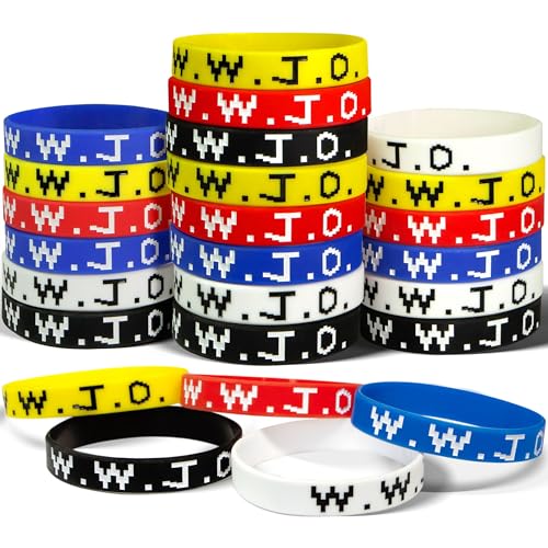 Novelty Place WWJD Rubber Bracelets, Pack of 20, What Would Jesus Do Silicone Wristbands for Men Women Party Favors Christian Jesus Inspirational Motivational Bracelet Christmas Gifts Church