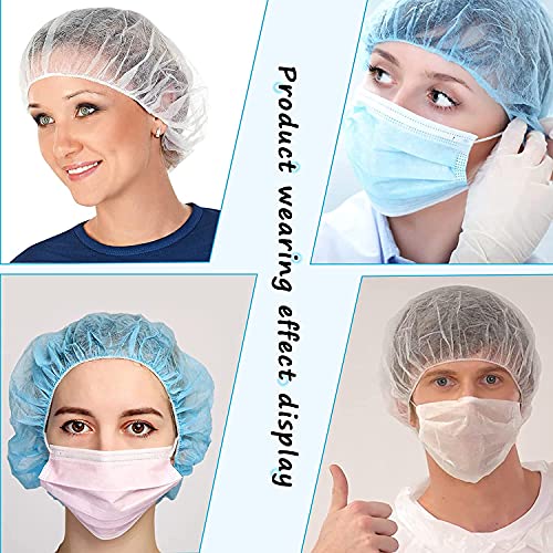 Image of Disposable Bouffant Caps, 21inches Hair Net, Elastic Dust Cap for Food Service, Kitchen Head Cover (Blue)