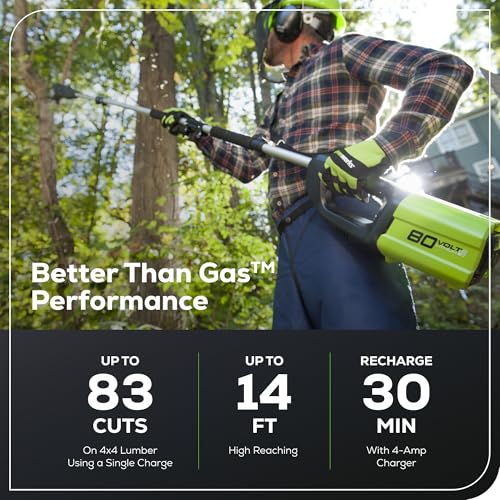 Greenworks 80V 10" Cordless Polesaw (Great For Pruning and Trimming Branches / 75+ Compatible Tools), 2.0Ah Battery and Charger Included