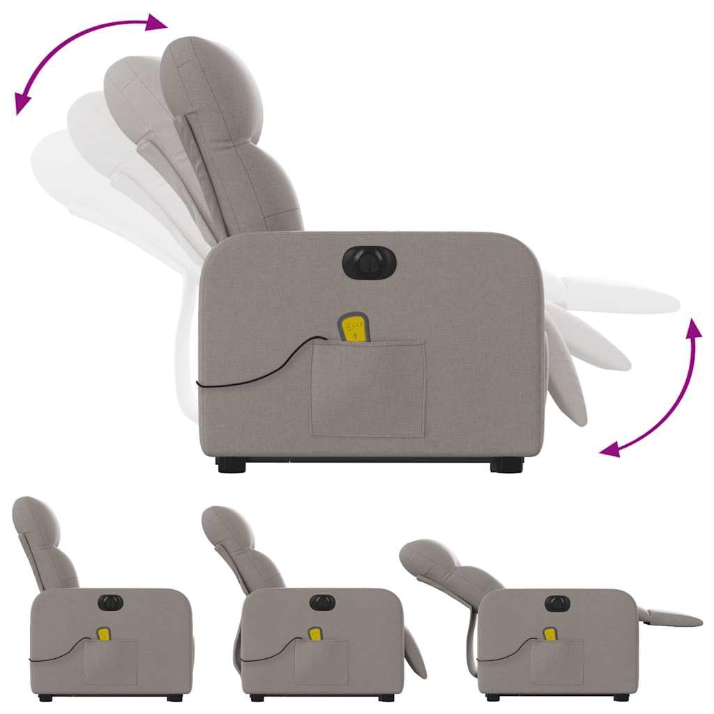 Sillón elevador eléctrico reclinable de tela color pardo con 6 puntos de vibración, función de elevación e inclinación de 135 grados, cómoda y práctica