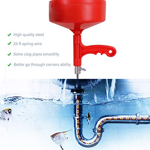 Plumbing Snake 25-FT, Drain Auger Clog Remover Plumbing Pipe Unblocker Cleaner, Sewer/Bathtub Drain/Kitchen Sink Cleaner, With Gloves By KINGLEV - Thumbnail 5