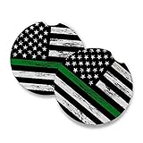 Thin Green Line | Car Coasters for drinks Set of 2 | Perfect Car Accessories with...