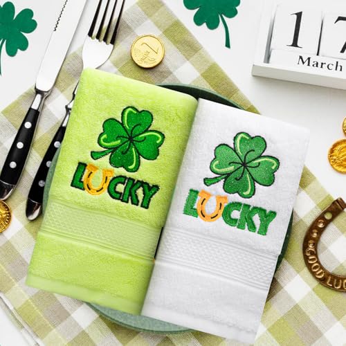 2-Pack-St-Patricks-Day-Hand-Towels-14-x-29-Cotton-Embroidered-Green-Shamrock-Decorative-Towels-Soft-Absorbent-for-Bathroom-and-Kitchen-Holiday-Decor 2 Pack St Patricks Day Hand Towels 14 x 29 Cotton Embroidered Green Shamrock Decorative Towels Soft Absorbent for Bathroom and Kitchen Holiday Decor