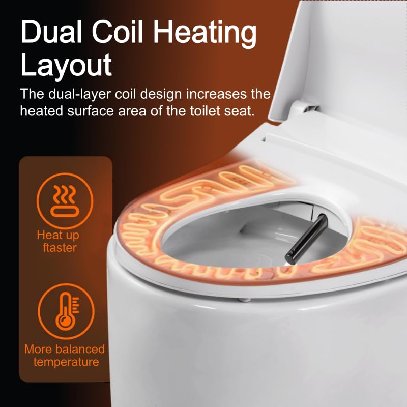 Image of Simenr Smart Bidet Toilet Seat Elongated Cover Electric Slow Close Quiet Instant Warm Water Heated Self-Cleaning Nozzle Powerful Dryer Remote Anti-yellowing PP Materials