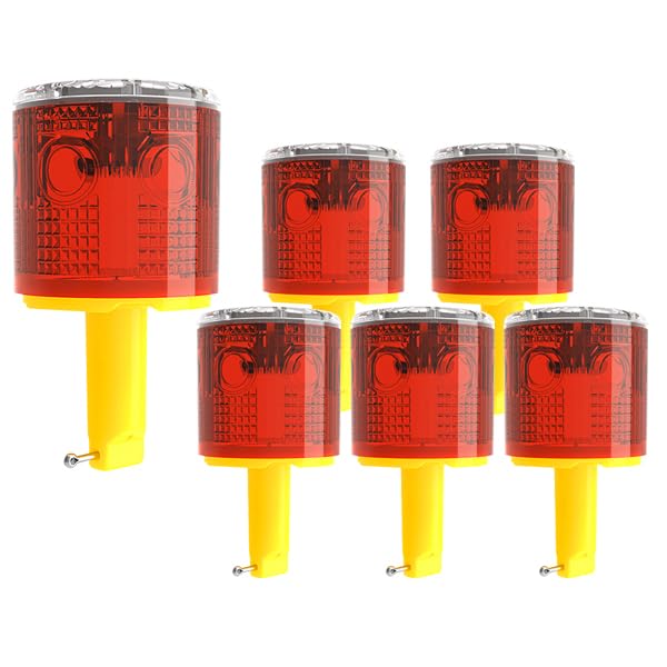 Solar Strobe Warning Light: IP54 Waterproof Flashing Safety Light High Bright LED Warning Lamp Traffic Signal for Construction, Factory, Safety Road Sign, Dock Marine Beacon (6PCS Red-Column)