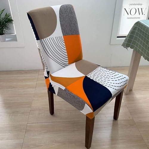 Image of P-PLUS INTERNATIONAL Dining Room Chair Covers - Elastic Parson Chair Covers - Printed Kitchen Chair Protector - Waterproof Chair Slipcovers (Set of 4)