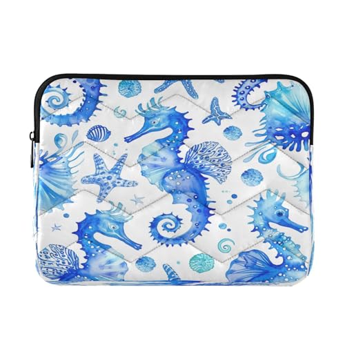Funda para laptop 13-14 pulgadas con patrón azul de caballitos de mar