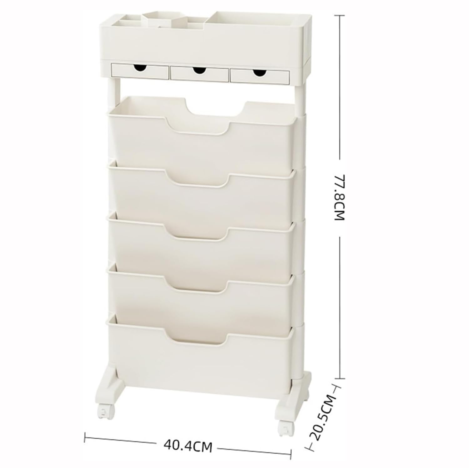 Scaffale Mobile a 6 Livelli con 3 Cassetti, Carrello Portadocumenti per Biblioteca, Scaffale Mobile per Libri sulla Scrivania Dell'aula, Classificatore da Ufficio con Rotelle Bloccabili