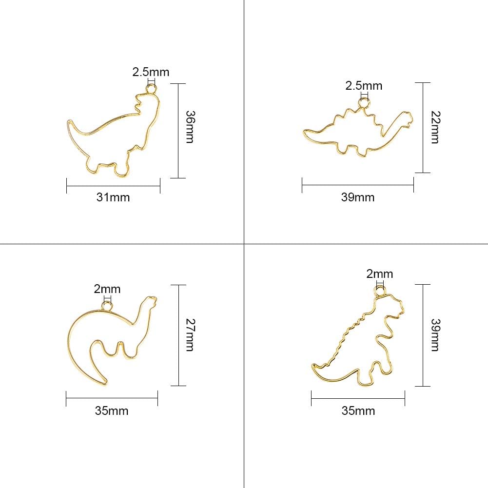 OLYCRAFT 20pcs Dinosaur Theme Open Bezel Charms 4-Style Alloy Frame Pendants Color-Lasting Hollow Resin Frames with Loop for Resin Jewelry Making - Image 3
