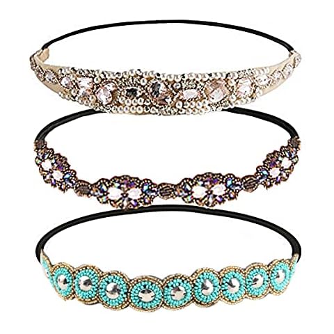 Women’s Headbands/Hairbands, Rhinestone Beaded Elastic Headband for Women Hair Accessories, Handmade vintage headbands Fits for Most, 3 Styles (Retro) Cover