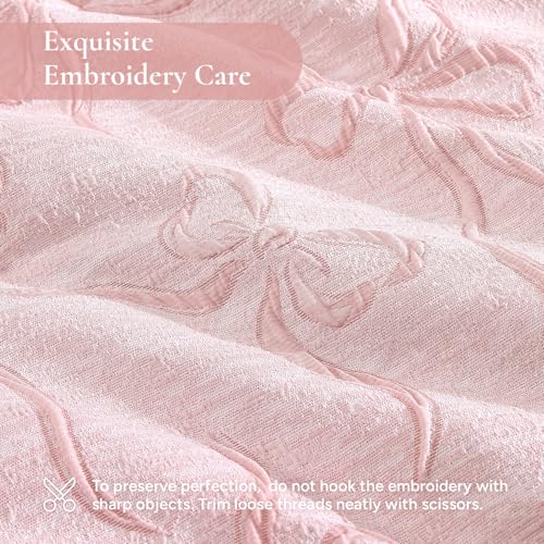 Image of Andency Full Size Cute Comforter Set, 3 Pieces Dark Pink Boho Tufted Bedding Set, 3D Puffy Bow Comforters for All Seasons (1 Comforter, 2 Pillow Shams), 79 inchx90 inch, Dark Pink