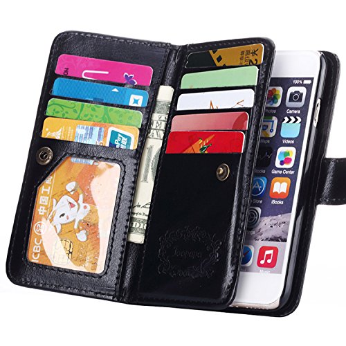 Joopapa iPhone 6 Plus Case, Luxury Fashion Pu Leather Magnet Wallet Credit Card Holder Flip Case Cover with Built-in 9 Card Slots for iPhone 6 Plus 5.5