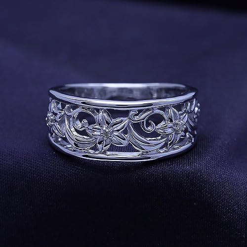AFFY Round Cut White Cubic Zirconia Floral Filigree Wedding Bands Ring In 14K Gold Over Sterling Silver Jewelry for Women3