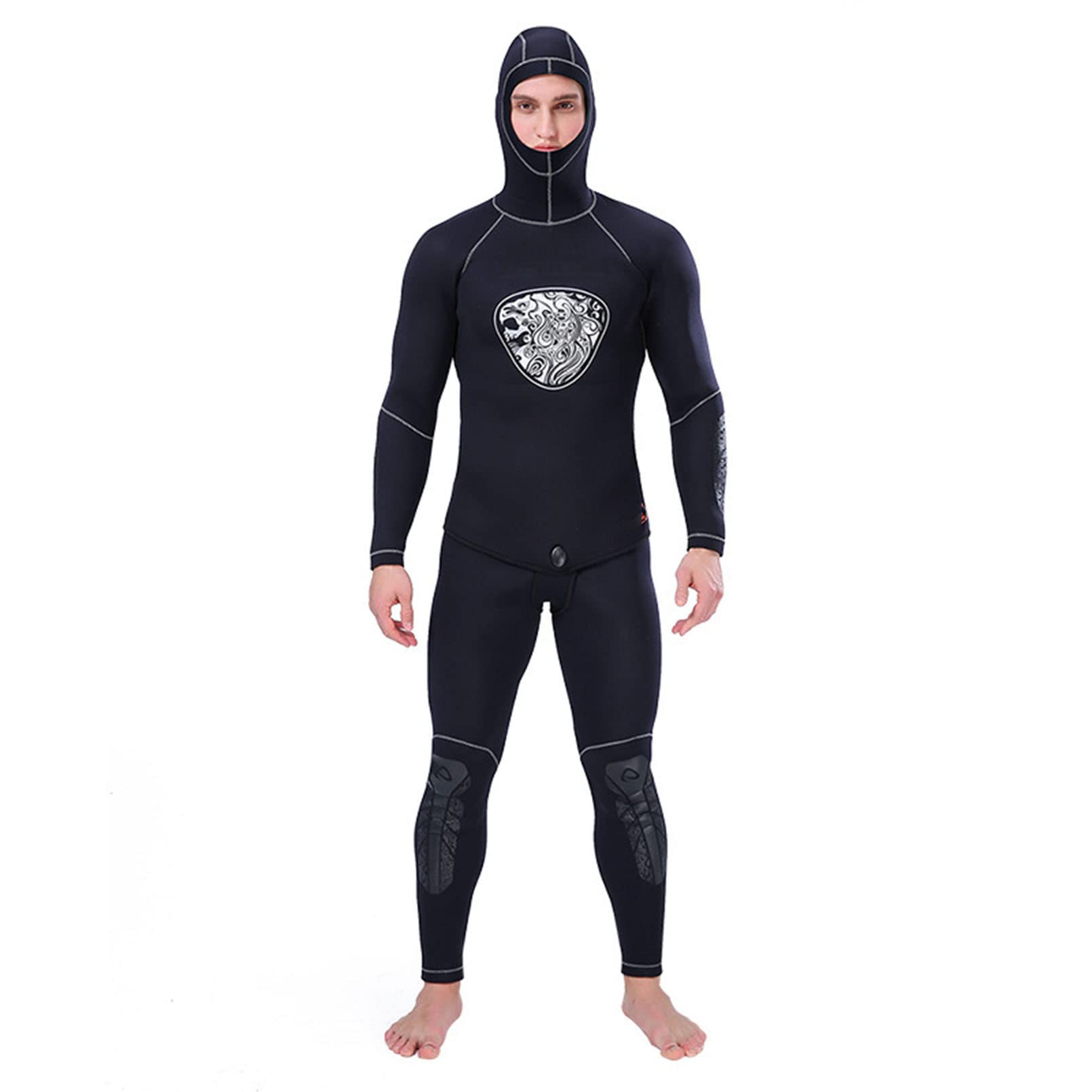 Split Hood Wetsuit for Men 5MM Neoprene Diving Suit Two Piece Set Long Sleeves Surfing Suits Cold Protection Keep Warm Fishing Suit,Black,XL