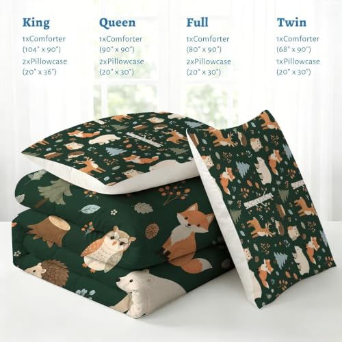 Image of Twin Green Forest Animal Comforter Set for Kids Bedroom Decor