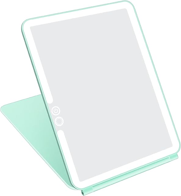 deweisn Folding Travel Mirror Lighted Makeup Mirror with 72 LED 3 Colors Light, USB Rechargeable, Portable, Ultra Thin, Compact Illuminated Vanity Mirror with Touch Screen Dimming for Cosmetic