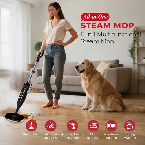 Image of Rosewill 11-in-1 Steam Mop, 260F Handheld Steam Cleaner, 1200W Detachable Steam Mops for Floor Cleaning, Removable Tank, Multi-Purpose Steamer for Hardwood, Tile, Grout, Furniture - Black