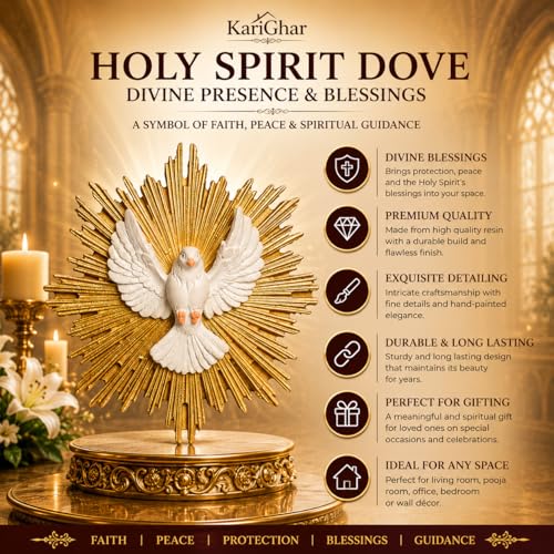 Image of KariGhar Resin Faith Dove Holy Spirit Wall Hanging Idol Perfect for Altar, Housewarming, Gifting and Decoration, Multicolor, 5 x 19 x 19 Cm | Perfect for Prayer Room, Drawing Room Decoration, Gifting, A0054