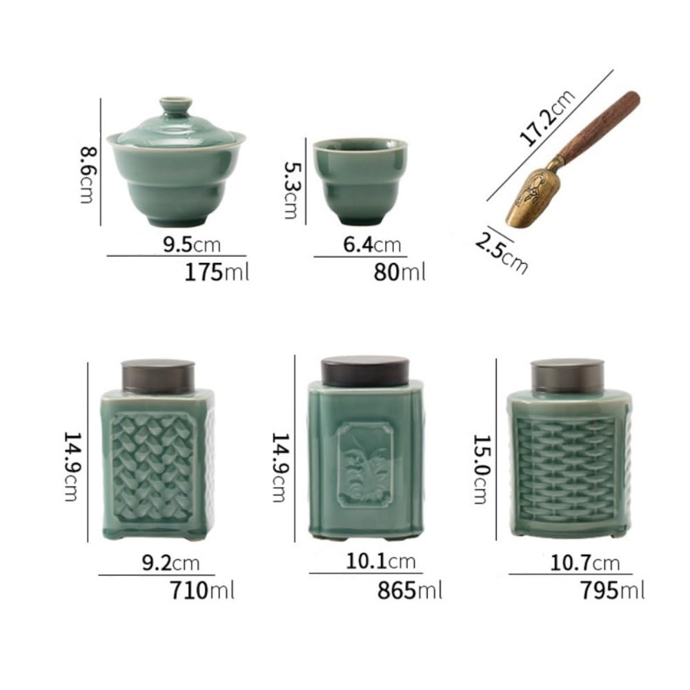 Tarros de Té Jarra de almacenamiento for té suelta de cerámica, contenedor for té, juego de té chino con taza de té, cuchara, tarro de almacenamiento for té, caja de regalo Recipientes para Guardar Té