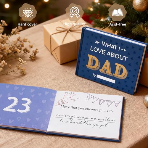 Artmag What I Love about Dad, 50 Things Fill-in-the-Blank Journal Love Mini Book for Father's Day Birthday Christmas Gifts Book for Dad Blue by Artmag - Used condition - Image 3
