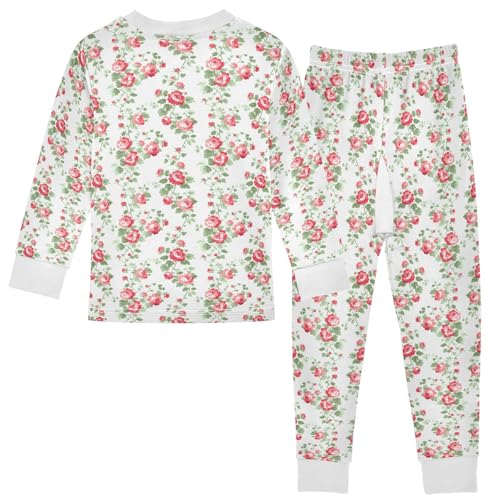 Cartoon Pajamas Set Green Leaves Red Flower Pattern Long Sleeve PJs Cotton Jammies Sleepwear Top and Pants2