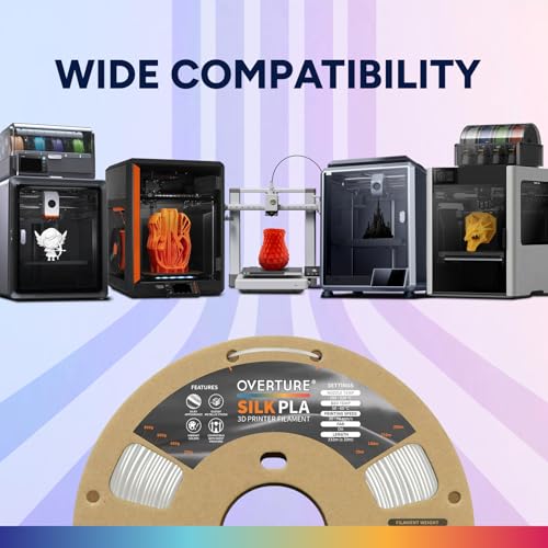 Image of OVERTURE Silk PLA Filament 1.75mm, Clog-Free Shiny, Metallic Shine 3D Printer Filament, 1kg Spool (2.2lbs), Ideal for Cosplay Jewelry & Home Decor (Silk White)