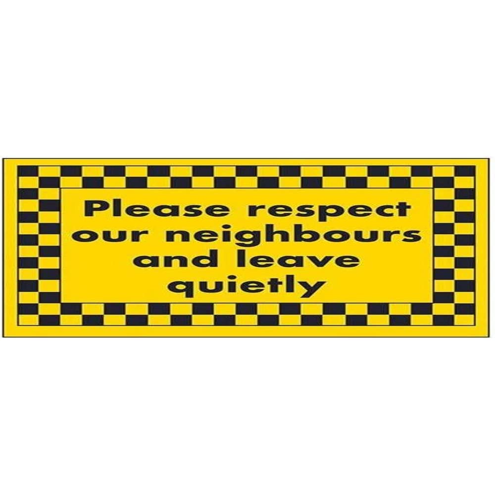 Vsafety Oak|Yellow|Black Please Respect Our Neighbours & Leave Quietly Sign - 300Mm X 200Mm - Rigid Plastic