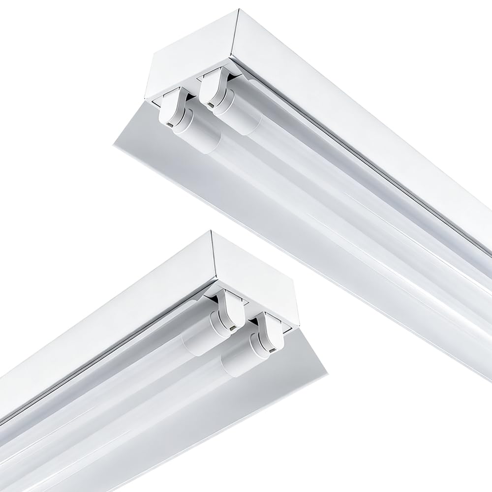 Amazon | 笠付2灯型器具 40w形led蛍光灯付き 反射笠付 直管蛍光灯器具