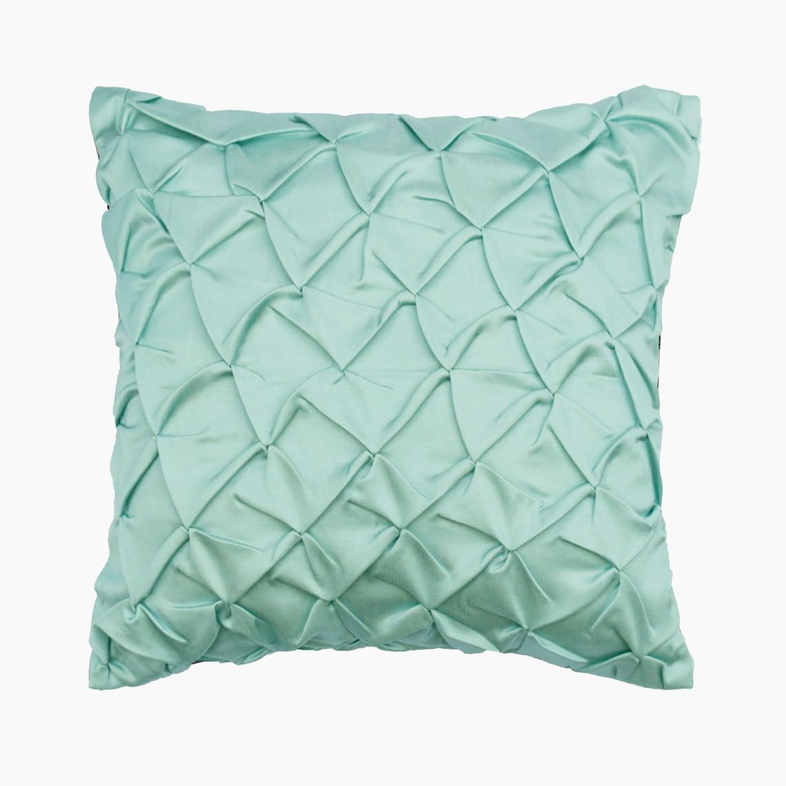 The HomeCentric Blue 26"x26" (65x65 cm) Cushion Cover, Satin Textured & Pintucks Throw Cushion Cover For Sofa, Solid Color Pattern Modern Style - Sea Crunch — image 1