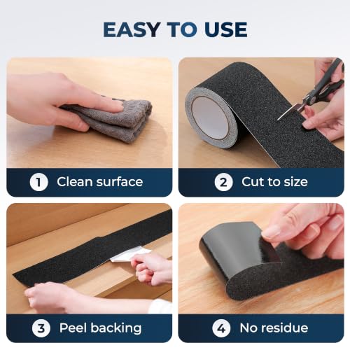 Image of Reniteco Anti Slip Tape 3PC, 2 inch x 16.5Ft Heavy Duty Grip Tape, High Adhesion & Waterproof, No Residue, for Outdoor Stairs, Tile, Shower - Extra Grip Safety Tape (Warning Strip, Black, Yellow /Black)