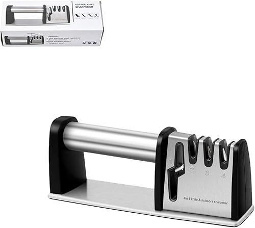 Afilador de cuchillos y tijeras, 4 en 1 sacapuntas de cuchillos manuales, afilador de cuchillos de cocina adecuado para cuchillos de frutas y