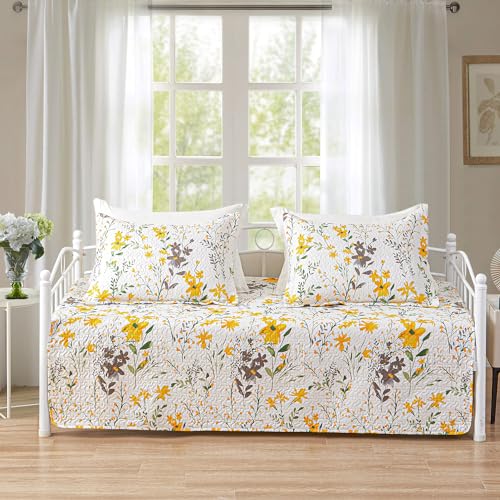 Image of Hailea Twin Daybed Cover Floral Daybed Bedding 3 Piece Reversible Day Bed Cover Double Sided Quilting Bedding Flower Cover Set All Season for Twin Bed with 2 Standard Shams,39 inchx75 inch