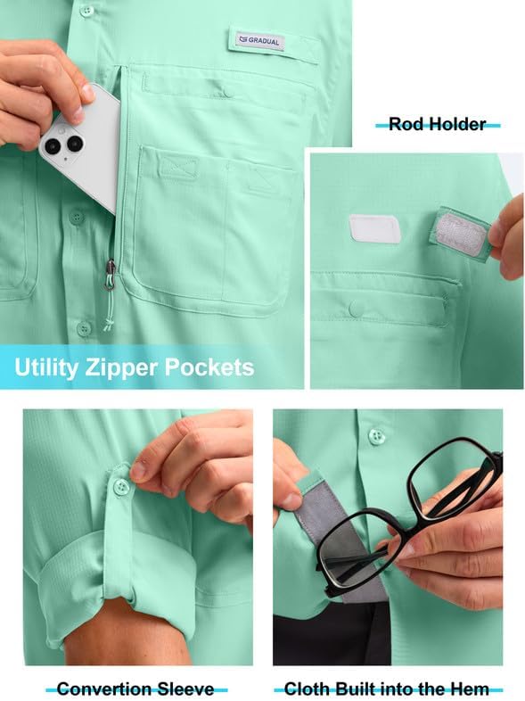 Men's Long Sleeve Sun Protection Fishing Shirt with Zipper Pockets UPF 50+ Lightweight Cool Sun Shirts for Men Hiking Outdoor - Image 4
