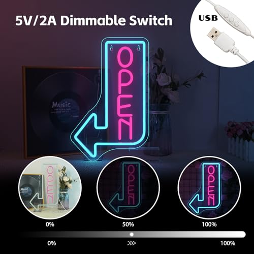 Image of Looklight Open Signs for Business Open Neon Sign Blue Neon Lights for Wall Decor Led Lights Coffee Bar Stores Cafe Shop Hotel Restaurant Window Outdoor Food Truck Decorations