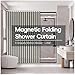 AJAZZ Magnetic Folding Shower Curtains Acordion Shower Curtain Fabric Polyester Waterproof Shower Curtains Suitable for Family Hotel Homestay Bathroom (Grey,77
