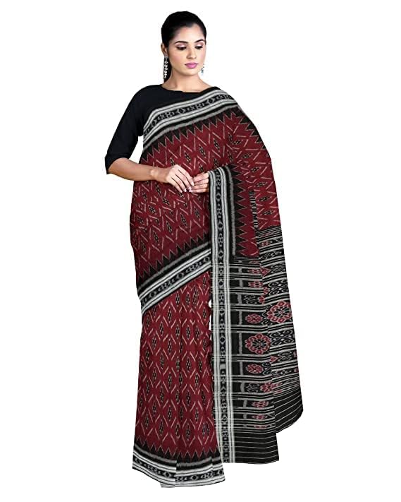 Image of Ikat Women's Cotton Saree, Handmade Pure Cotton Khandua Saree, Ikkat Orissa Traditional Handloom Saree Without Blouse
