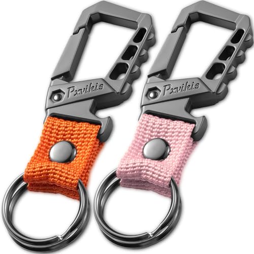 Pxvikis Key chain heavy duty carabiner clip metal bottle opener keychain holder car key fob belt ring unisex for men and women.Pink and Orange