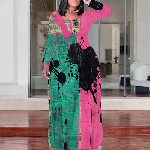 Image of PinkPatty Women's Plus Size Long Sleeve Maxi Dresses T Shirt Boho Fall Dress with Pockets