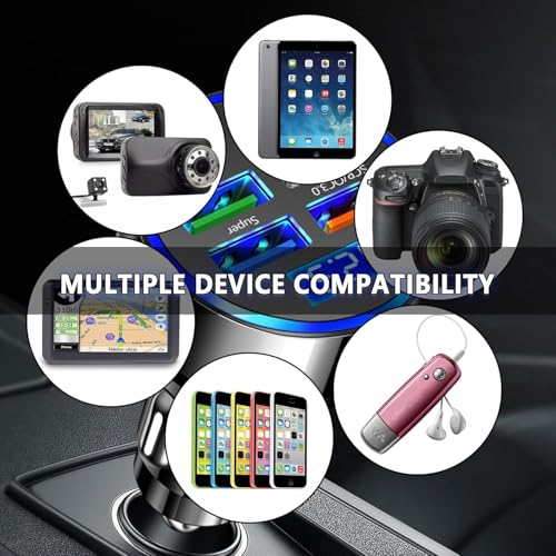 Image of Spiaty 800W Car Charger Adapter, 6-Port Fast Charging USB C Car Charger with 4 USB & 2 Type-C PD Ports, QC3.0 Super Fast Charging, 12V /24V Universal Car Phone Charger for iPhone, Samsung, iPad & More