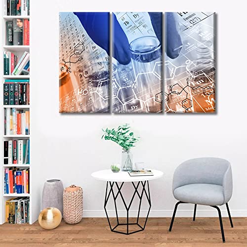 Image of TUMOVO Canvas Wall Art Chemical Equations and Periodic Table Background Artwork Pictures Black and White Wall Art 3 Panel Home Decor Clinical Laboratory Framed Ready to Hang (42 inch Wx28 H)