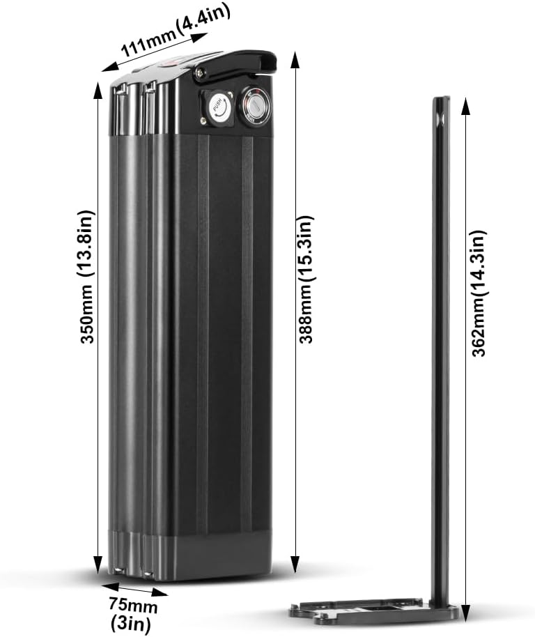 YS YOSE POWER Electric Bike Battery 36V17.4AH Silver Fish ebike Lithium-ion Batteries with Charger USB Port Electric Bicycle Battery Pedelec fit 36V250W 350W 500W 700W 900W Motor 390mm Height