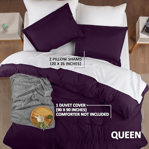 Utopia Bedding Duvet Cover Queen Size - 3 Piece with Zipper Closure - 1 Comforter Cover 90X90 Inches & 2 Pillow Shams 20X26 Inches (Purple) Comforter Not Included