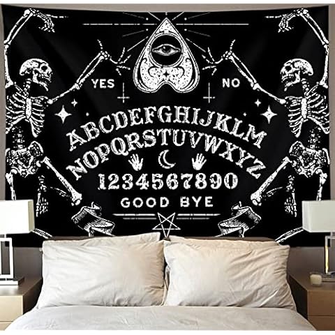 Halloween Decorations Cool Tapestry Wall Hanging, Vintage Skeleton Magic Ouija Board Black Tapestries, Retro Goth Skull Art Tapestry Home Decor - Extra Large Poster For Bedroom Living Room Dorm Room Cover