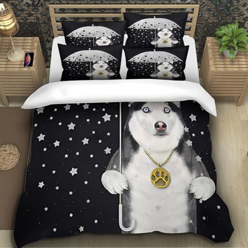 Housse de couette avec fermeture éclair parure de lit chien 3D