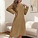 Sinzelimin Women's Flannel Nightgown Fashion Solid Color Long Sleeves Plush Nightdress Thickened Warm Pajamas Midi Dresses Khaki L