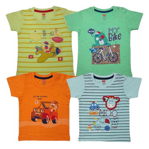 Image of LuvLap Baby Boys Regular Fit 100% Cotton Half Sleeves Boys T-Shirts Pack of 4