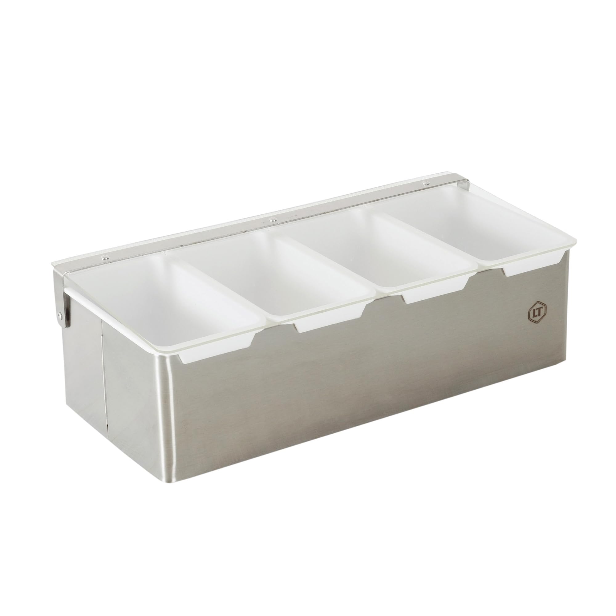 LOUIS TELLIER - Boîte à épices et condiments 4 compartiments - INOX - Présentoir et Distributeur pratique pour épices, ingrédients et garnitures à portée de main - Qualité professionnelle