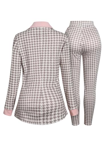Recious Womens Sexy 2 Pieces Houndstooth Printed Blazer Jackets Bodycon Pants Party Clubwear Tracksuit Outfits Suit Set4